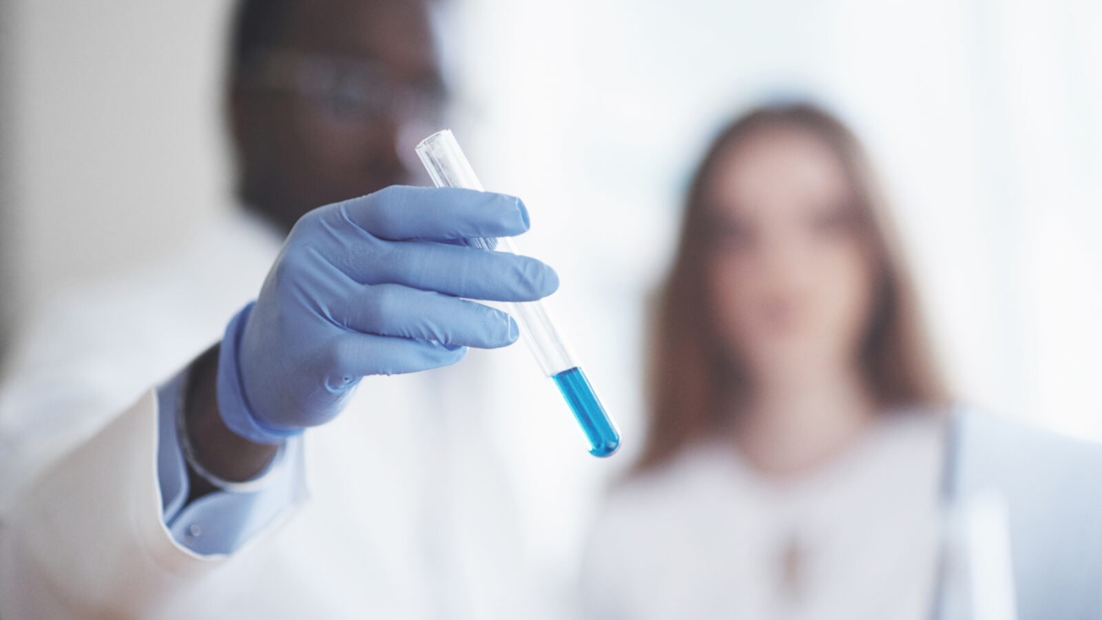 Experiments in the chemical laboratory. An experiment was carried out in a laboratory in transparent flasks